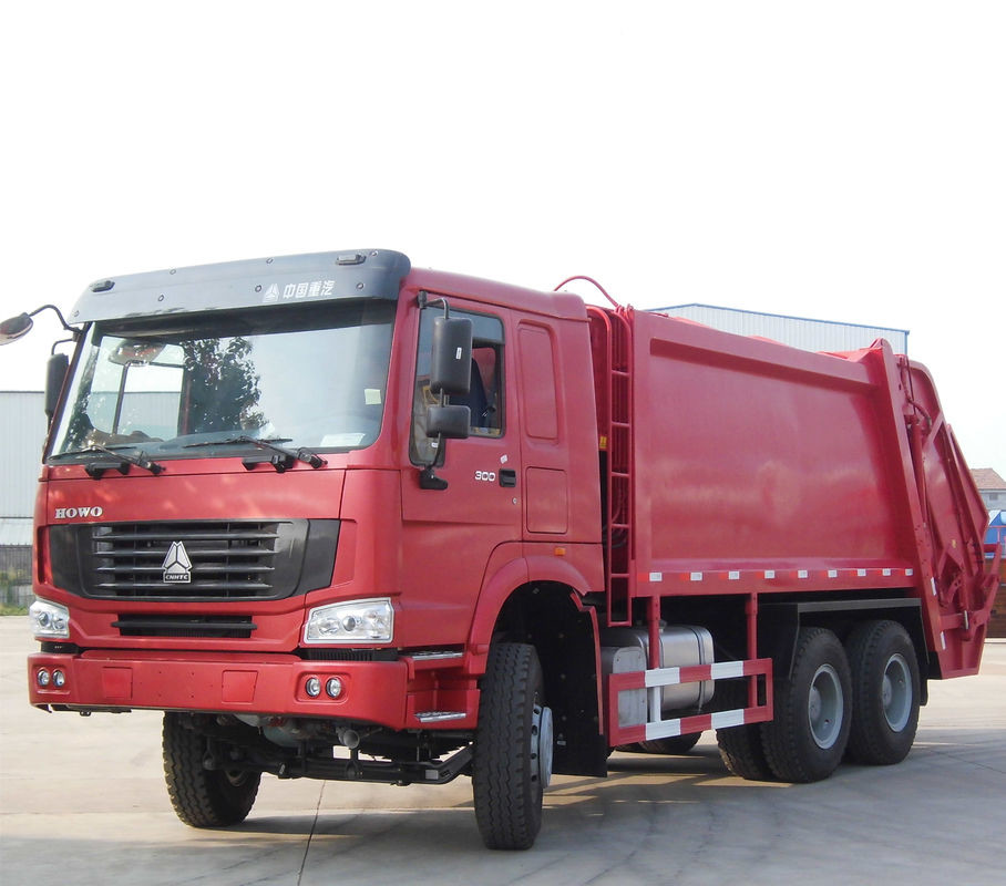 Camión rojo de la recogida de residuos de Howo, camión cúbico del compresor de los desperdicios 6 - 19